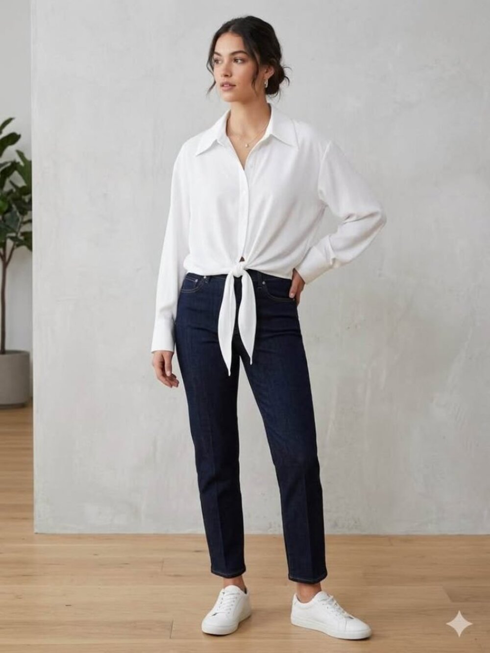 Preston & York Kinsley Tie-Front Button-Front Collared Blouse – White – Size XL